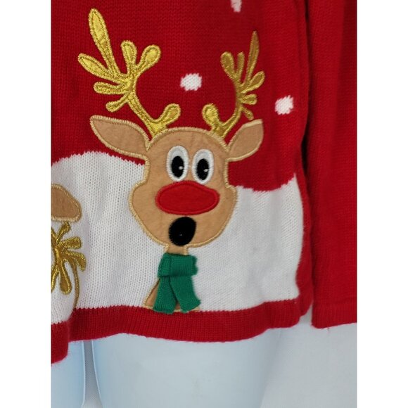 Holiday Time Sweater Womans Sz S Vtg Red Reindeer Falalalala Christmas - Picture 10 of 11